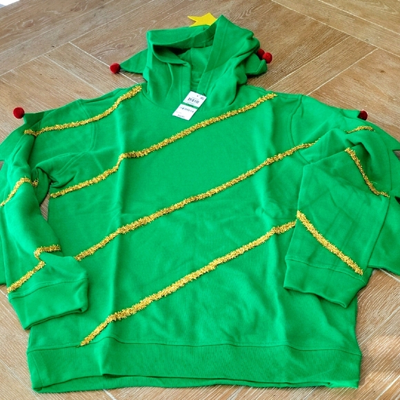 American Rag Christmas Tree Hoodie Sweatshirt Macys HOLIDAY Green Emerald Large - Picture 1 of 7